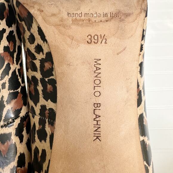 Manolo Blahnik Leopard Print Patent Leather Stiletto Pumps Heels 39.5 90mm - Picture 7 of 11